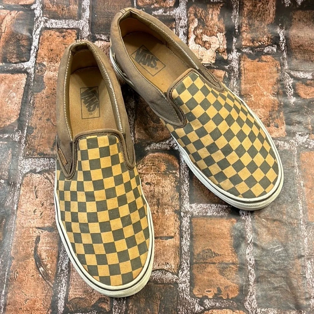 Vans Brown and Tan Checkered Slip-On Sneakers - Picture 2 of 7